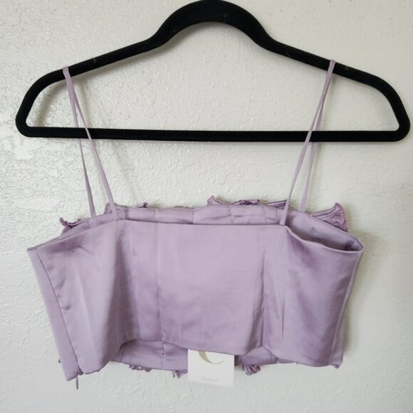 Claude Ruffle Crop Top Bandeau Small Lavender Spaghetti Strap New with Tags - Picture 6 of 6